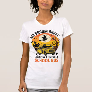 Camiseta Desenho de professor vintage de bruxa de ônibus es