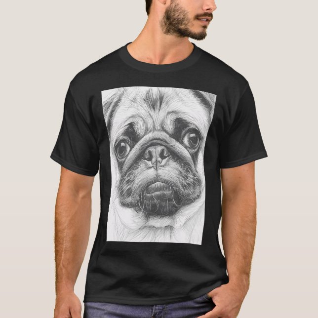 Camiseta Desenho de Pug a Lápis (Frente)