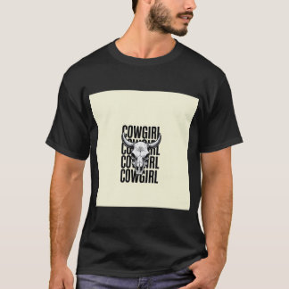 Camiseta Desenho de Quadrinhos de uma Caveira de Vaca Centr