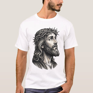 Camiseta Desenho de retrato de coroa de espinhos de gravura