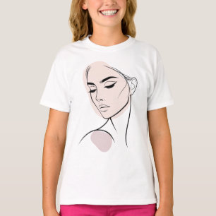 Camiseta Desenho De Rosto De Mulher De Uma Linha N.O 3 (Com