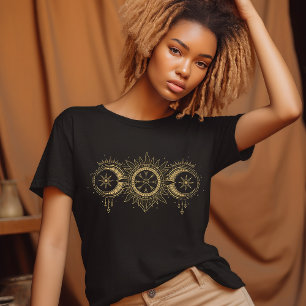 Camiseta Desenho de Sol e Lua Dourado