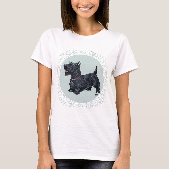 Camiseta Desenho de Tartã do Terrier Escocês (Frente)