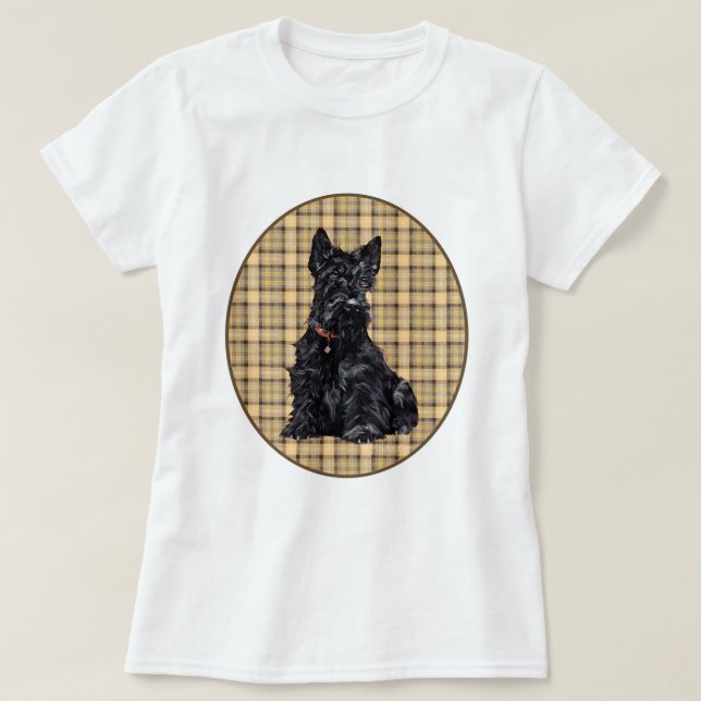 Camiseta Desenho de Tartan do Terrier Escocês (Frente do Design)