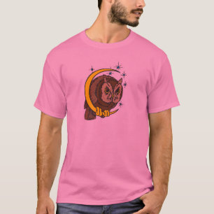 Camiseta Desenho de Tatuagem de Coruja e Lua