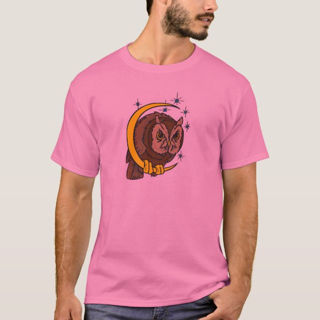 Camiseta Desenho de Tatuagem de Coruja e Lua (Frente)