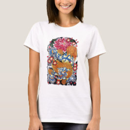 Camiseta Desenho de Tatuagem Japonesa Foo & Sakura