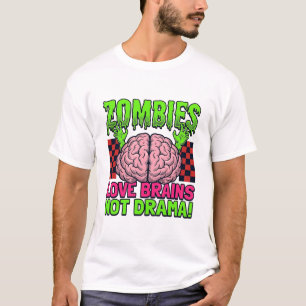 Camiseta Desenho de Terror Vintage Amor Zumbi Cérebros Não 