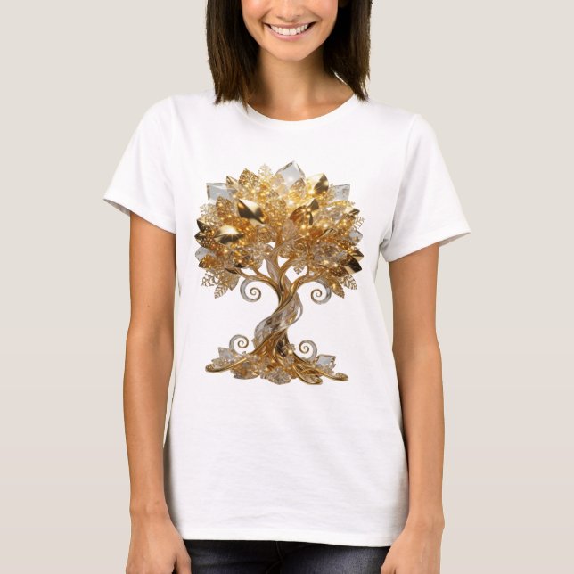 Camiseta Desenho de texto ÁRVORE DA VIDA Dourada Prata Icôn (Frente)