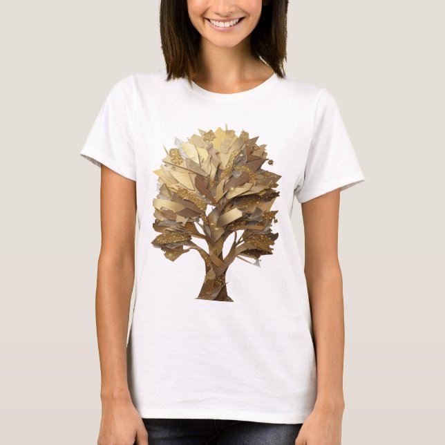 Camiseta Desenho de texto ÁRVORE DA VIDA Dourado Cinza Inte (Frente)
