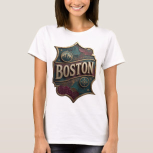 Camiseta Desenho de texto em Ouro Marcante BOSTON