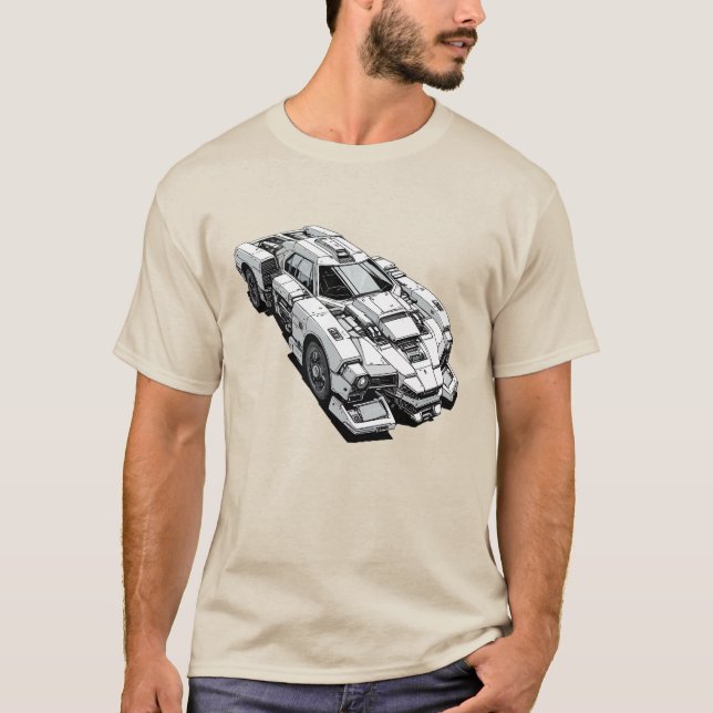 Camiseta Desenho de Tinta Cyberpunk do Carro Futurístico (Frente)