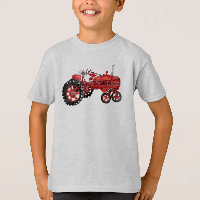 Camiseta Desenho de trator vermelho antigo