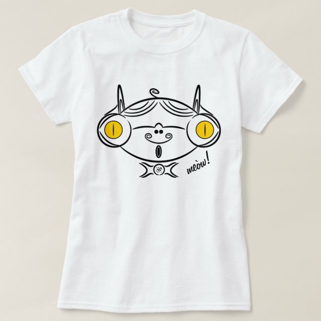 Camiseta Desenho de um gato clássico com óculos e bigode (Frente do Design)
