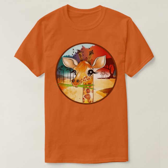 Camiseta Desenho de uma girafa bonita na Savana (Frente do Design)