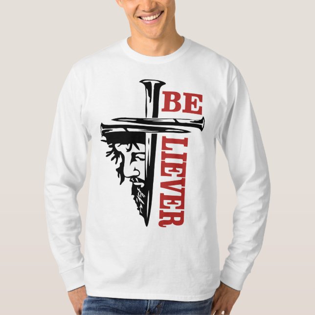 Camiseta Desenho de unha de cruz de Jesus – Cristão poderos (Frente)