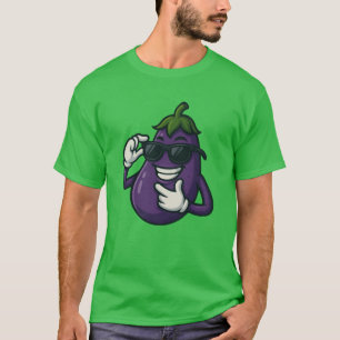 Camiseta Desenho de vegetal de berinjela legal com óculos d