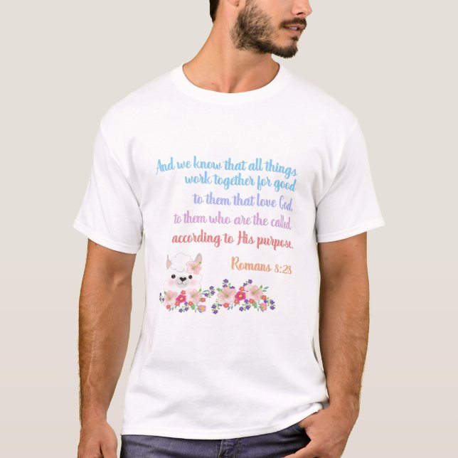 Camiseta Desenho de Versículo Bíblico Romanos 8 (Frente)
