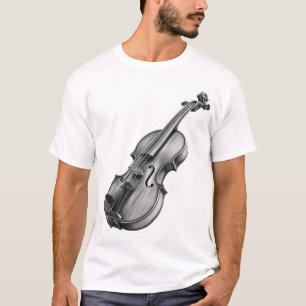Camiseta Desenho de Violino Esboço Preto e Branco