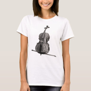 Camiseta Desenho de Violoncelo Preto e Branco