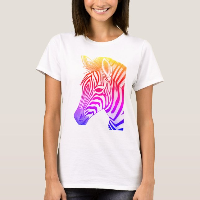 Camiseta Desenho de zebra preto e colorido (Frente)
