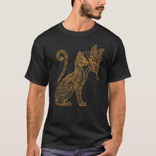 Camiseta Desenho Desenho Mão Da Arte De Linha De Gato E Bor