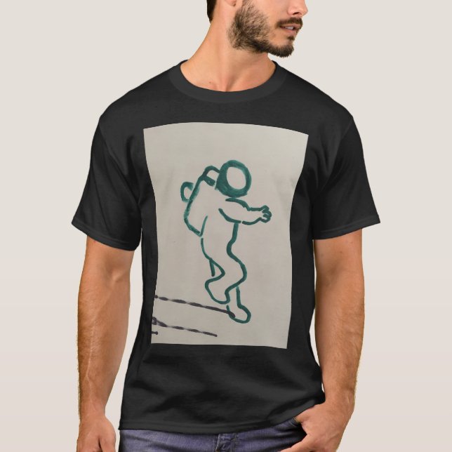 Camiseta Desenho do Astronauta Verde em Branco (Frente)