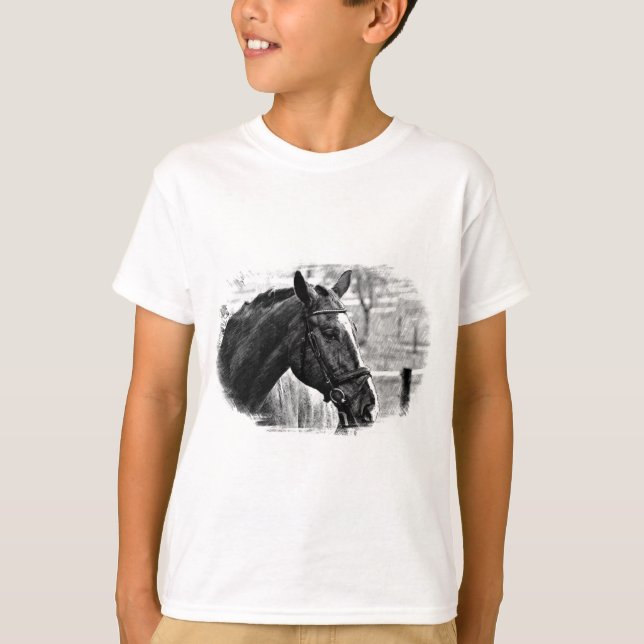 Camiseta Desenho do Cavalo Branco Negro (Frente)