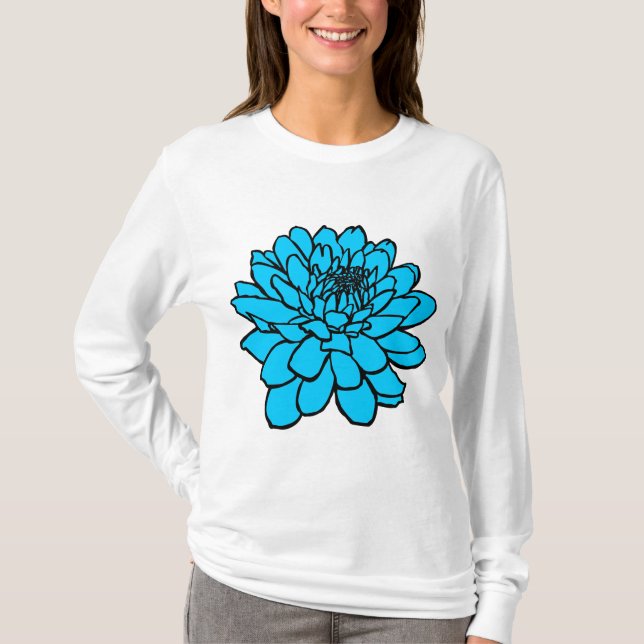 Camiseta Desenho do crisântemo - Azul Negro e Céu (Frente)