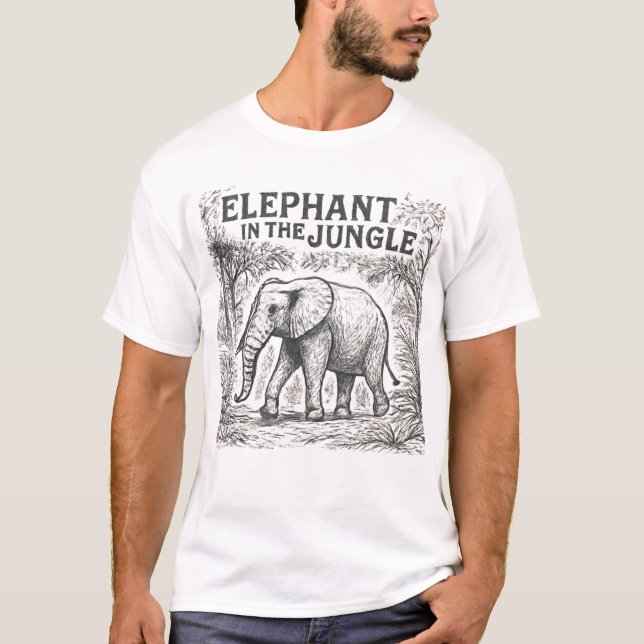 Camiseta Desenho do Elefante Andando - Estilo de Arte da Na (Frente)