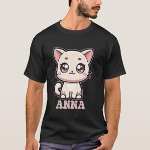 Camiseta Desenho do Gatinho Fofo Anna para Meninas Nome Ann