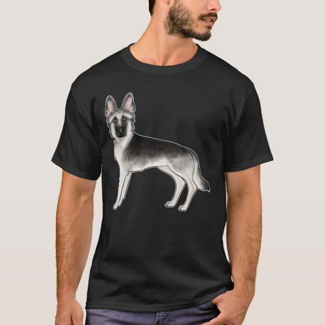 Camiseta Desenho do German shepherd de Prata Sable (Frente)