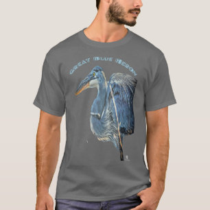 Camiseta Desenho do giz Heron Azul-excelente