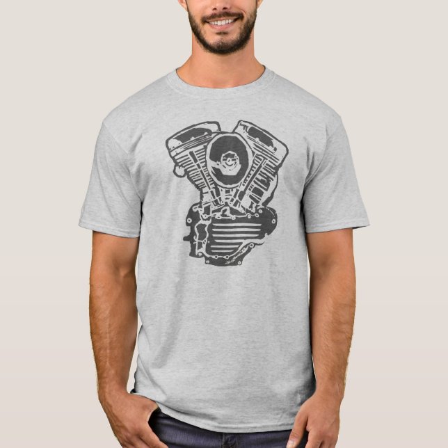 Camiseta Desenho do motor de Harley Panhead (Frente)