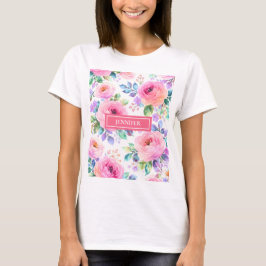 Camiseta Desenho do Nome Personalizado Floral Boho Nascer d