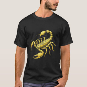 Camiseta Desenho do Zodíaco Escorpião Dourado com Ornamento