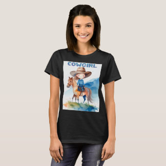 Camiseta Desenho em Aquarela de Garota Cowgirl Fofa Montand