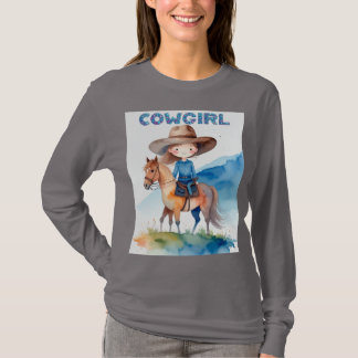 Camiseta Desenho em Aquarela de Garota Cowgirl Fofa Montand