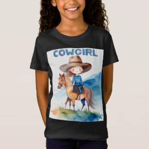 Camiseta Desenho em Aquarela de Garota Cowgirl Fofa Montand