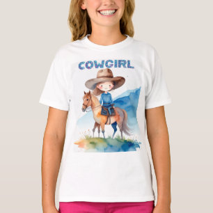 Camiseta Desenho em aquarela de garota cowgirl fofa montand