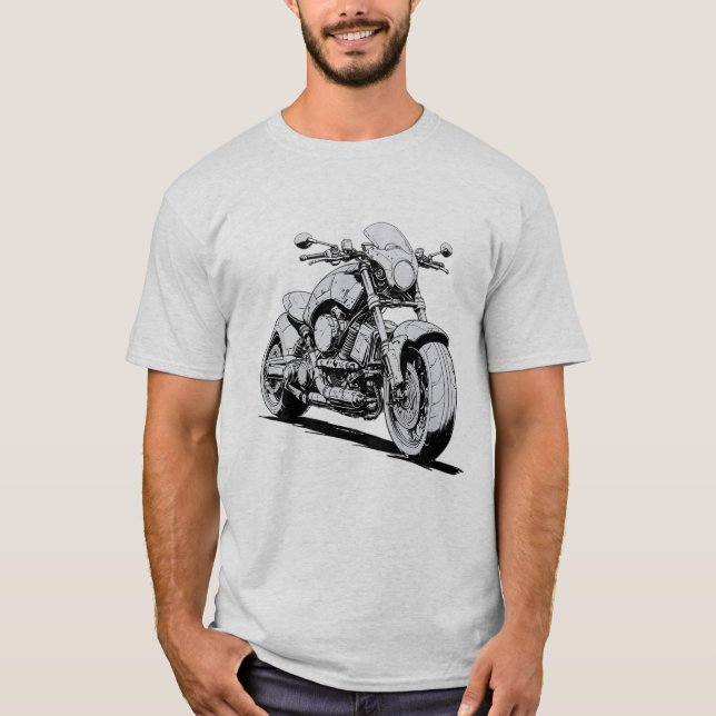 Camiseta Desenho em Tinta Cyberpunk da Motocicleta Futuríst (Frente)