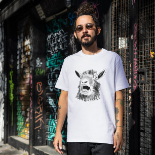 Camiseta Desenho Engraçado de Cabra Gritando Arte de Animal