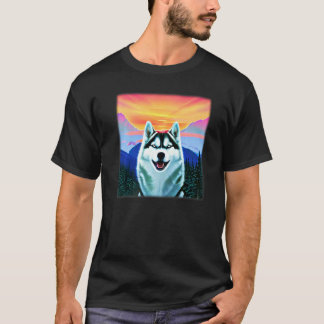 Camiseta Desenho engraçado de Husky impressão de arte de ca