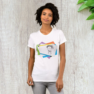 Camiseta Desenho Esboço de Menina Jovial com Lápis Colorido