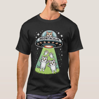 Camiseta Desenho Espacial Divertido de Abdução de Gato Alie