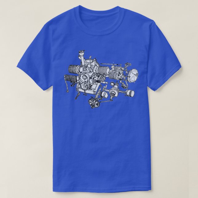 Camiseta Desenho explosivo do motor Citroen 2CV (Frente do Design)