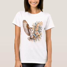 Camiseta Desenho Floral de Coruja em Aquarela PNG