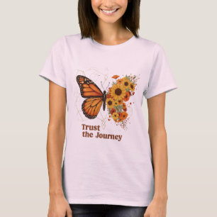 Camiseta Desenho Floral de Girassol com Borboleta Monarca –