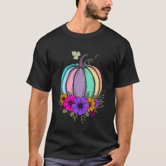 Camiseta Desenho Floral de Outono de Abóbora Pastel do Dia