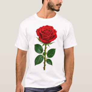 Camiseta Desenho Floral de Rosa Vermelha Elegante